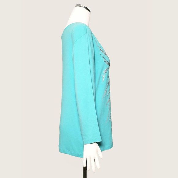 Karen Scott Mint Beaded Top NWOT - Picture 3 of 9
